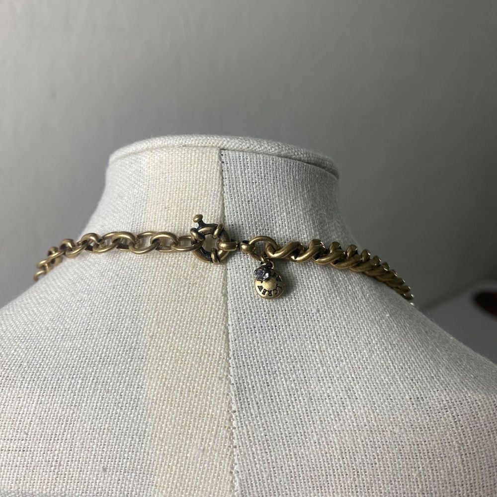 J CREW Bright Orange Tear drop w/ Clear Rhinestones , brass chain - Picture 4 of 4